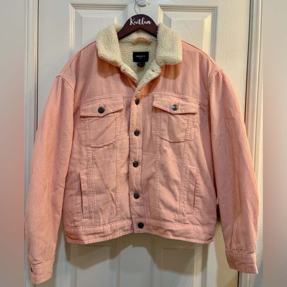 Forever 21 Men's Pink and Cream Sherpa Jacket